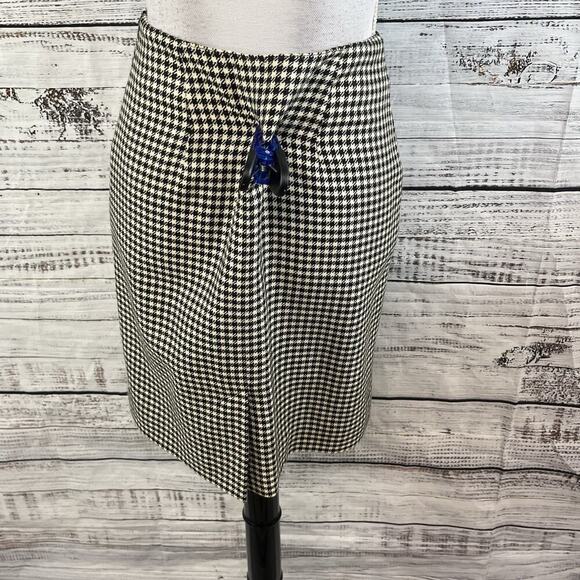 Vintage Ralph Lauren Skirt sz 6 Pet Black Ivory Hounds Tooth Wool Straight Knee - Picture 7 of 8